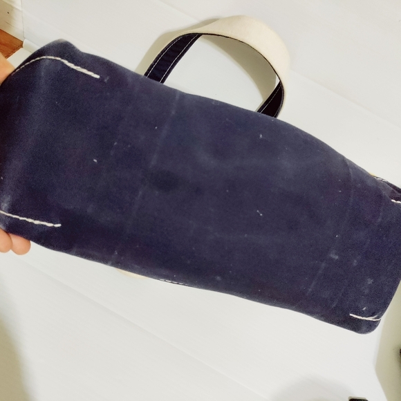 Rare Vintage LL Bean Heavy Canvas Two-Tone Yellow  Blue Trim Boat & Tote Bag USA - Picture 6 of 11